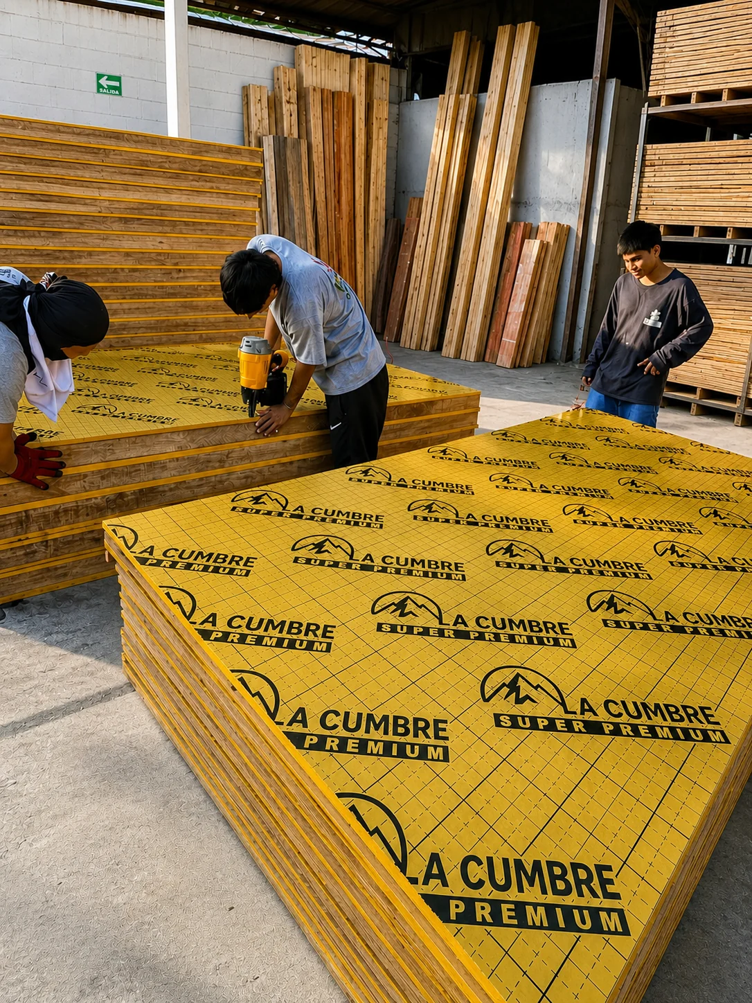Preparación de tableros fenólicos en almacén de Maderera San Antonio